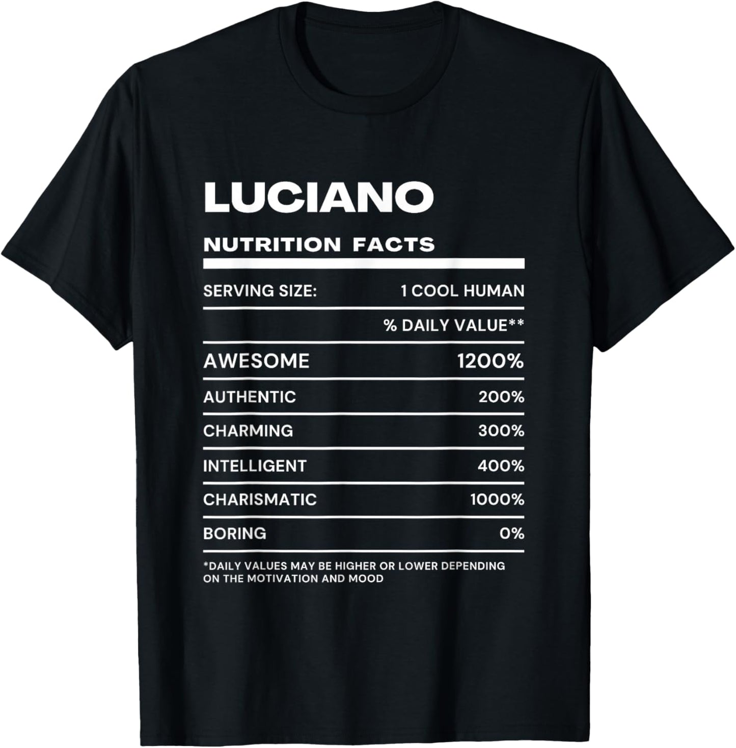 Luciano Nutrition Facts Name T-Shirt - T-Shirt | Black