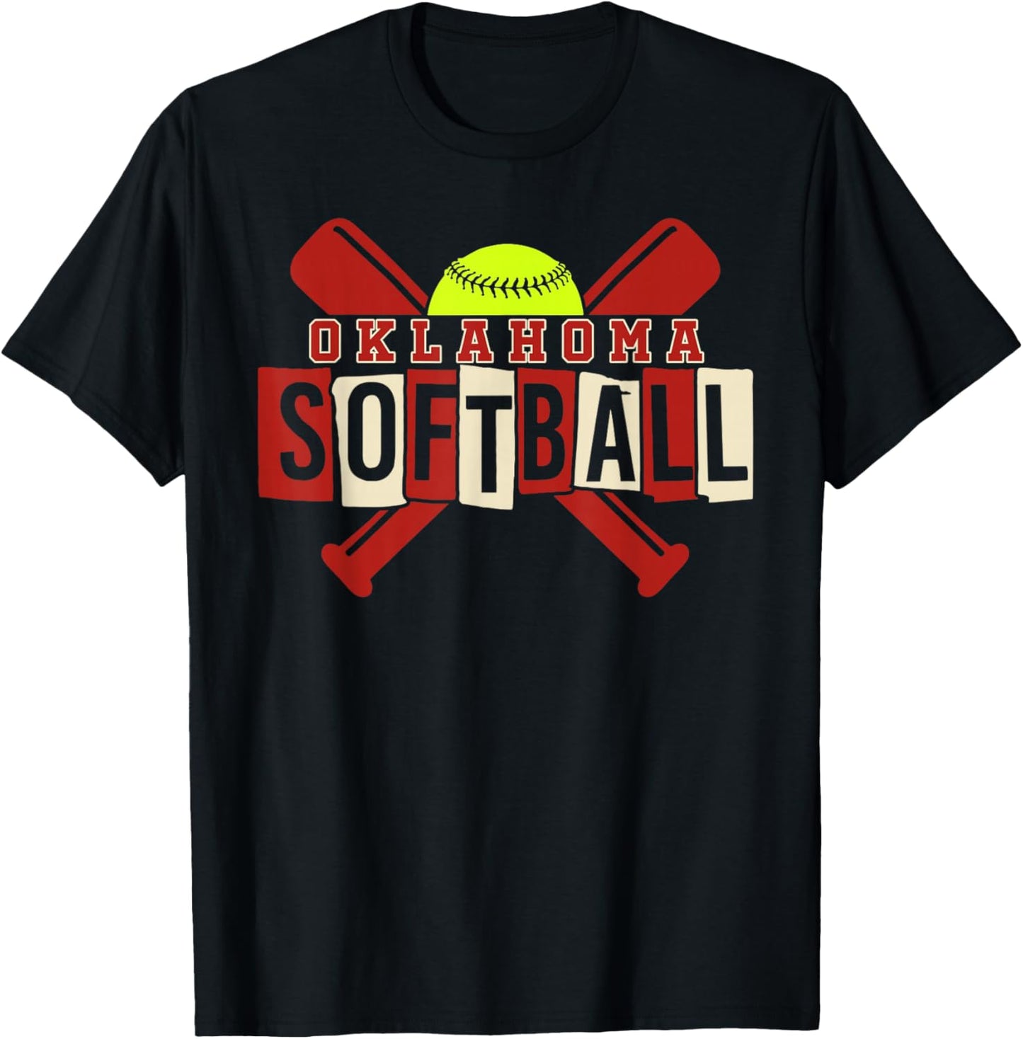 Oklahoma Softball Vintage Kids Team Retro Softball Fan T-Shirt - T-Shirt | Black