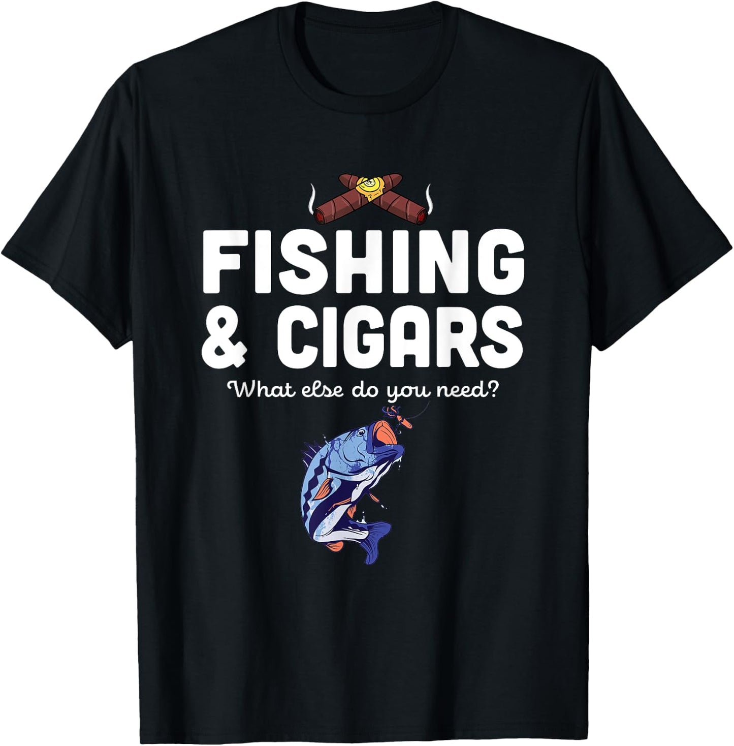 Cigar Smoker Fisherman Gift Cuban Cigars Smoking Fishing T-Shirt - T-Shirt | Black