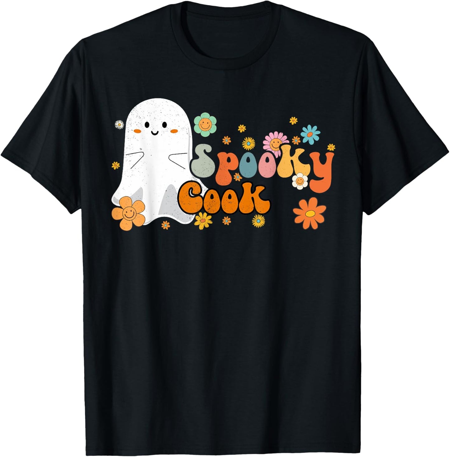 Spooky Cook Retro Groovy Cute Ghost Halloween T-Shirt - T-Shirt | Black