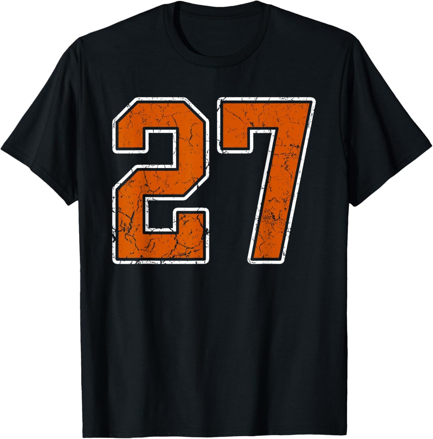 Grunge Burnt Orange and White #27 Sports Jersey Number 27 T-Shirt - T-Shirt | Black