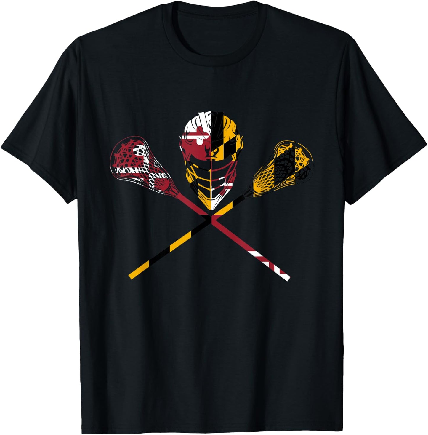 Maryland Flag Lacrosse Boys Men's Women's College LAX Stick T-Shirt - T-Shirt | Black