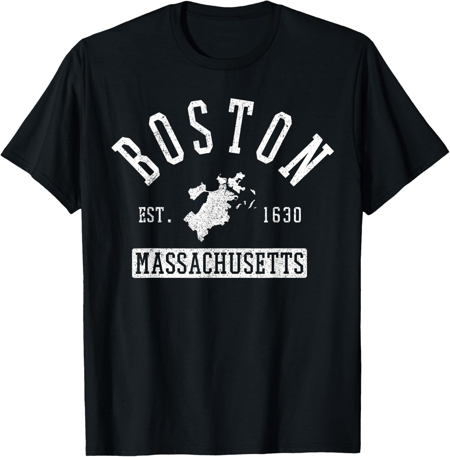 Boston Massachusetts Est. 1630 City Map Souvenir T-Shirt - T-Shirt | Black