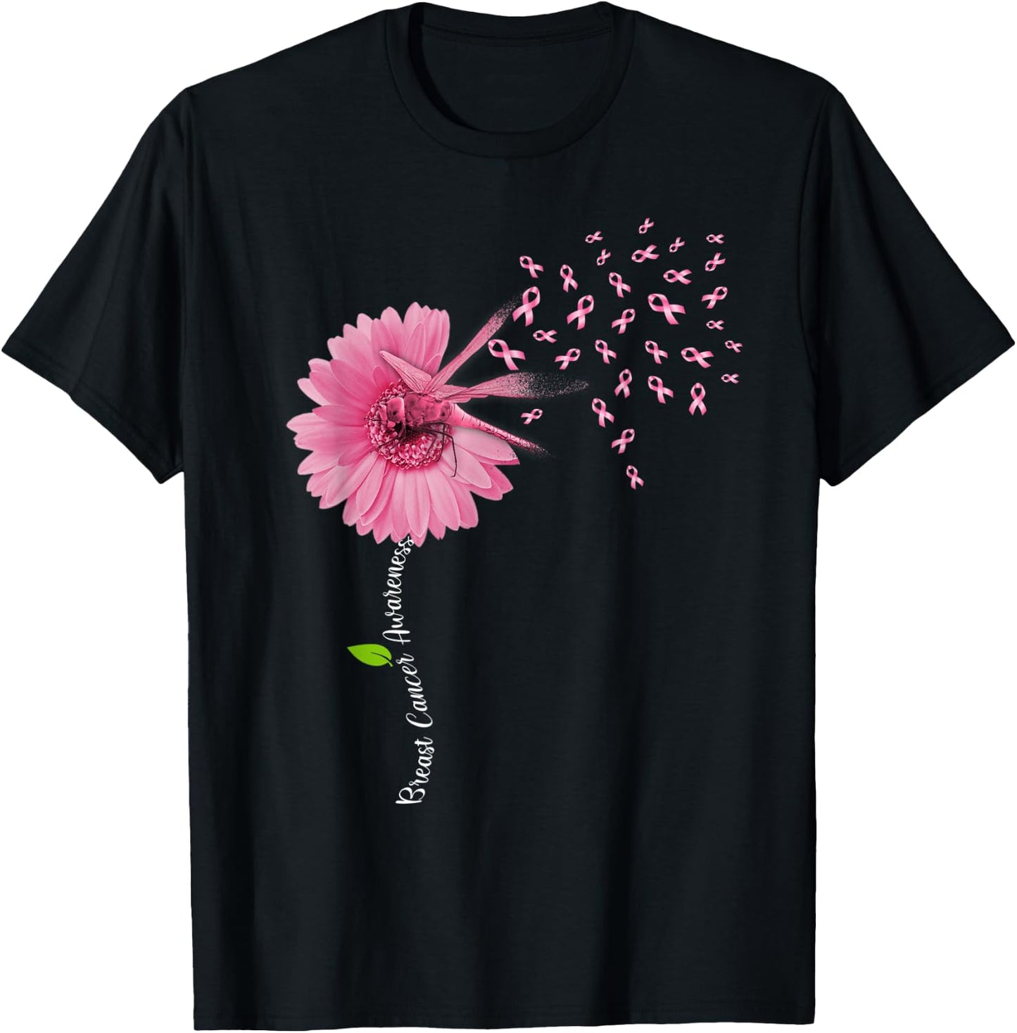 Dragonfly Breast Cancer Awareness Gift Flowers Women T-Shirt - T-Shirt | Black