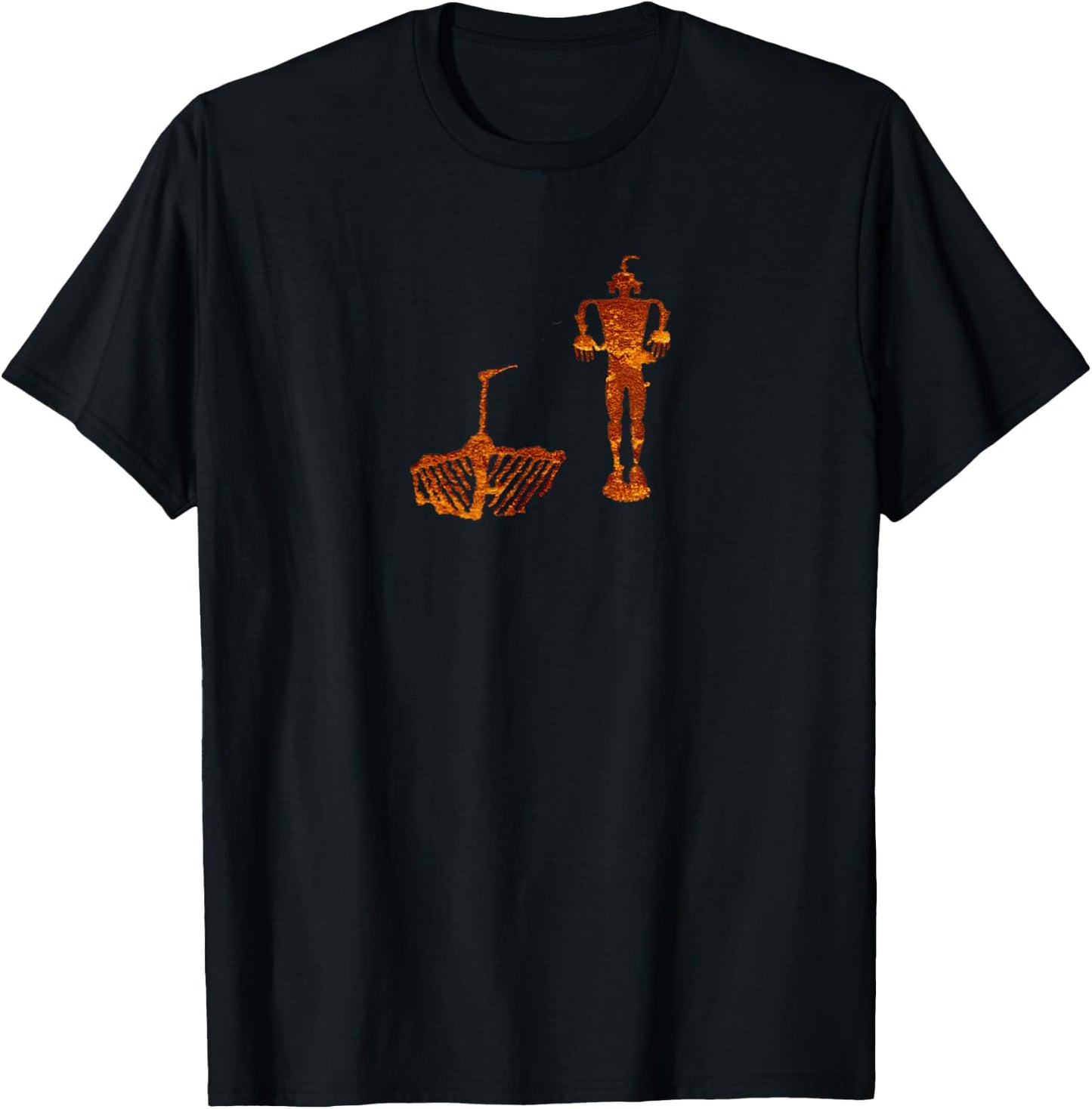 Petroglyph. Rock Art. Wolf Man and Crane T-Shirt - T-Shirt | Black