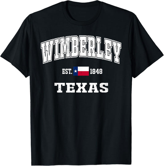 Wimberley Texas TX Vintage State Flag Athletic T-Shirt - T-Shirt | Black