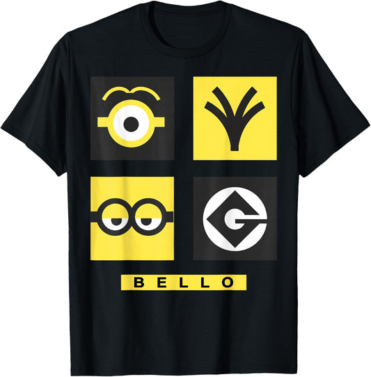 Despicable Me Minions Bello Symbol Box Grid T-Shirt - T-Shirt | Black