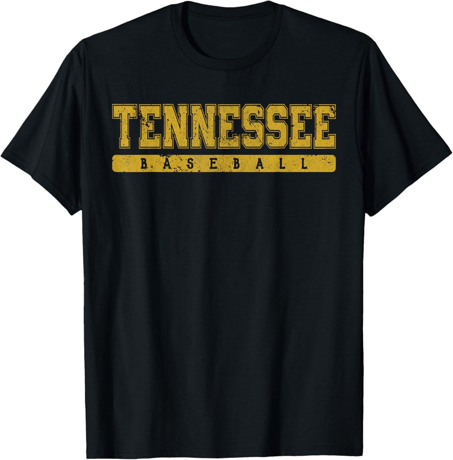Tennessee Baseball Yellow Vintage Text T-Shirt - T-Shirt | Black