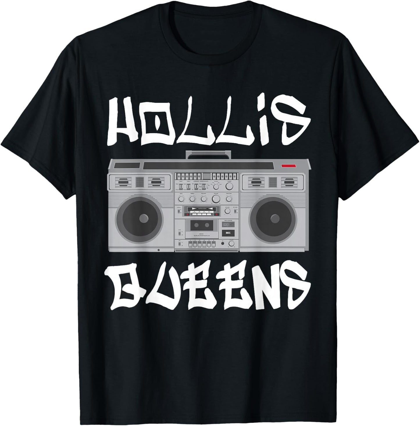Hollis Queens Boom Box Graffiti Lettering T-Shirt - T-Shirt | Black