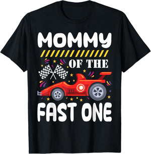 Mommy of The Fast One Birthday 1st Race Car Family Matching T-Shirt - T-Shirt | Black