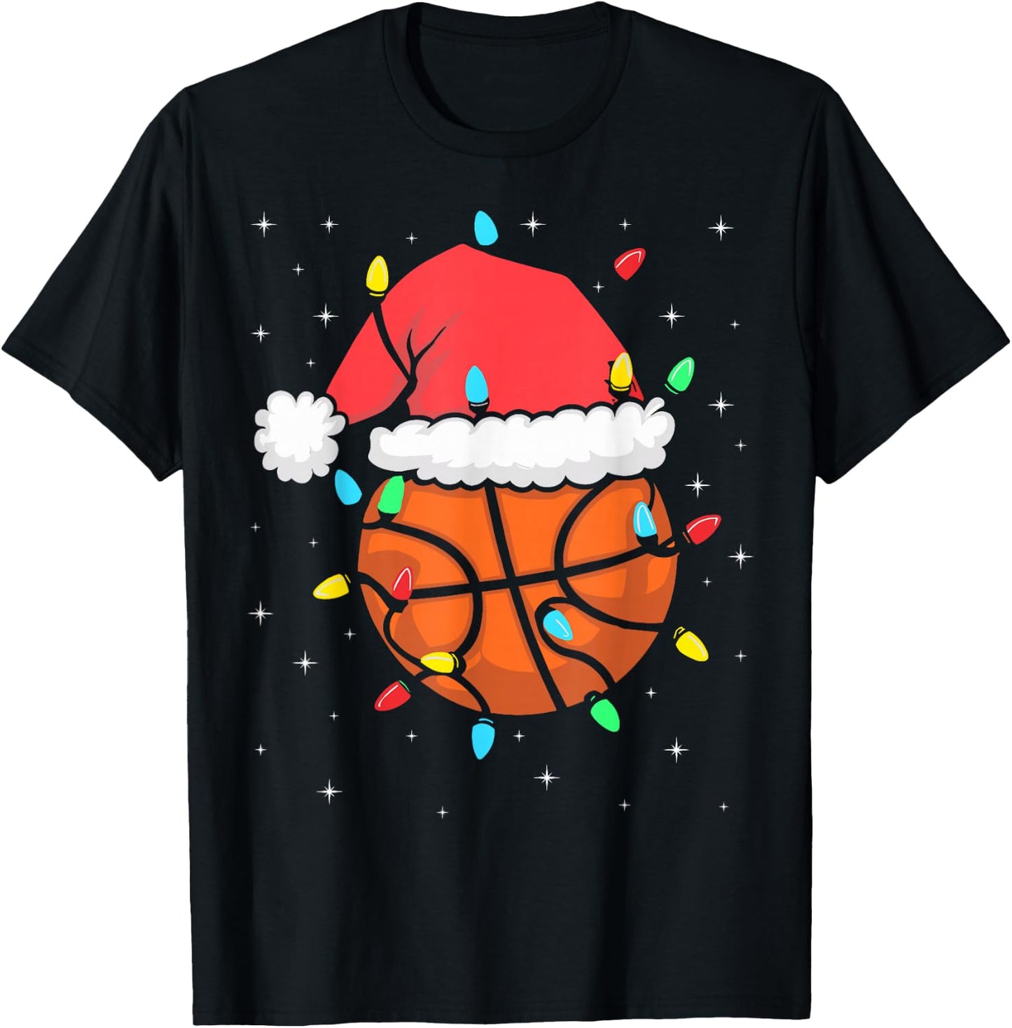 Funny Basketball Player Xmas Santa Hat Basketball Christmas T-Shirt - T-Shirt | Black