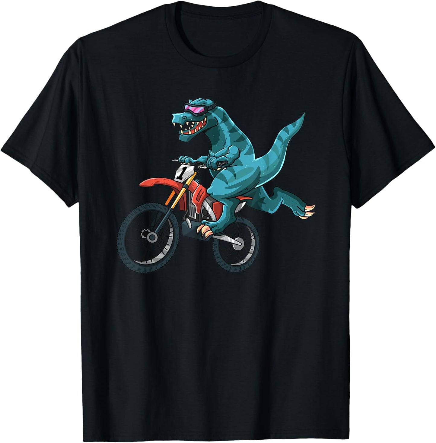 Funny Dino On Dirt Bike T-Rex Lover Rider Motorcycle Riding T-Shirt - T-Shirt | Black