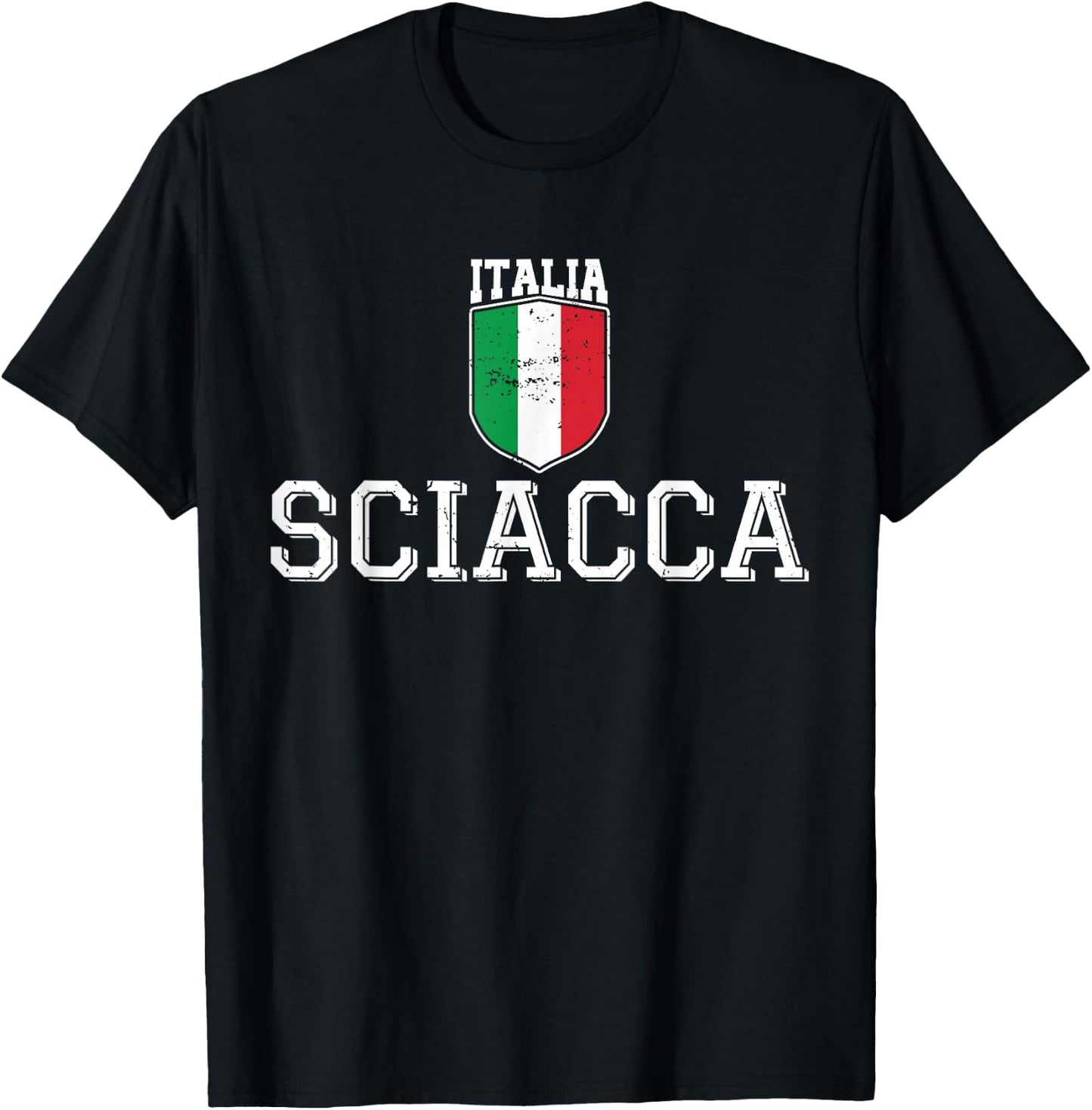 Sciacca Sicily Italia Italy Flag Sicilian Distressed T-Shirt - T-Shirt | Black