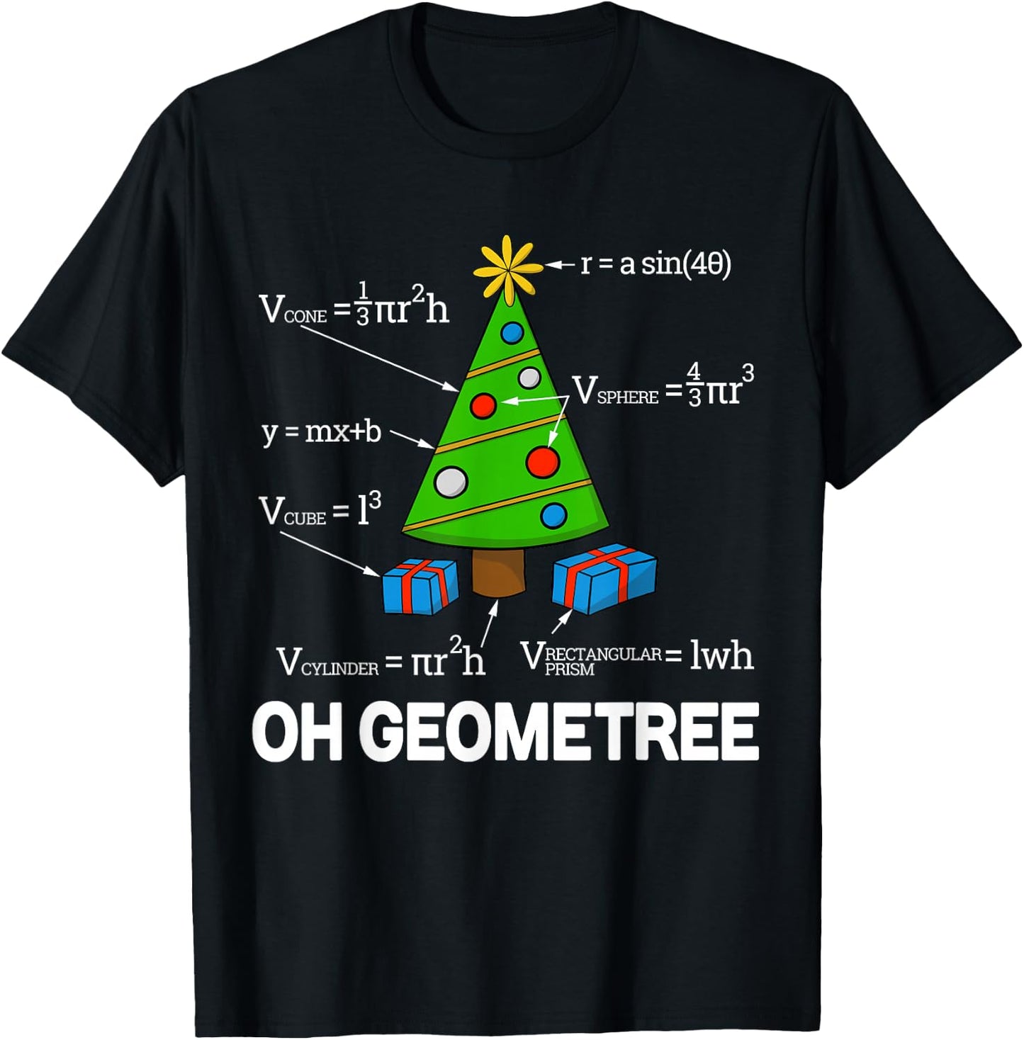 Funny Math Geometry Christmas Tree Geometree Teacher T-Shirt - T-Shirt | Black