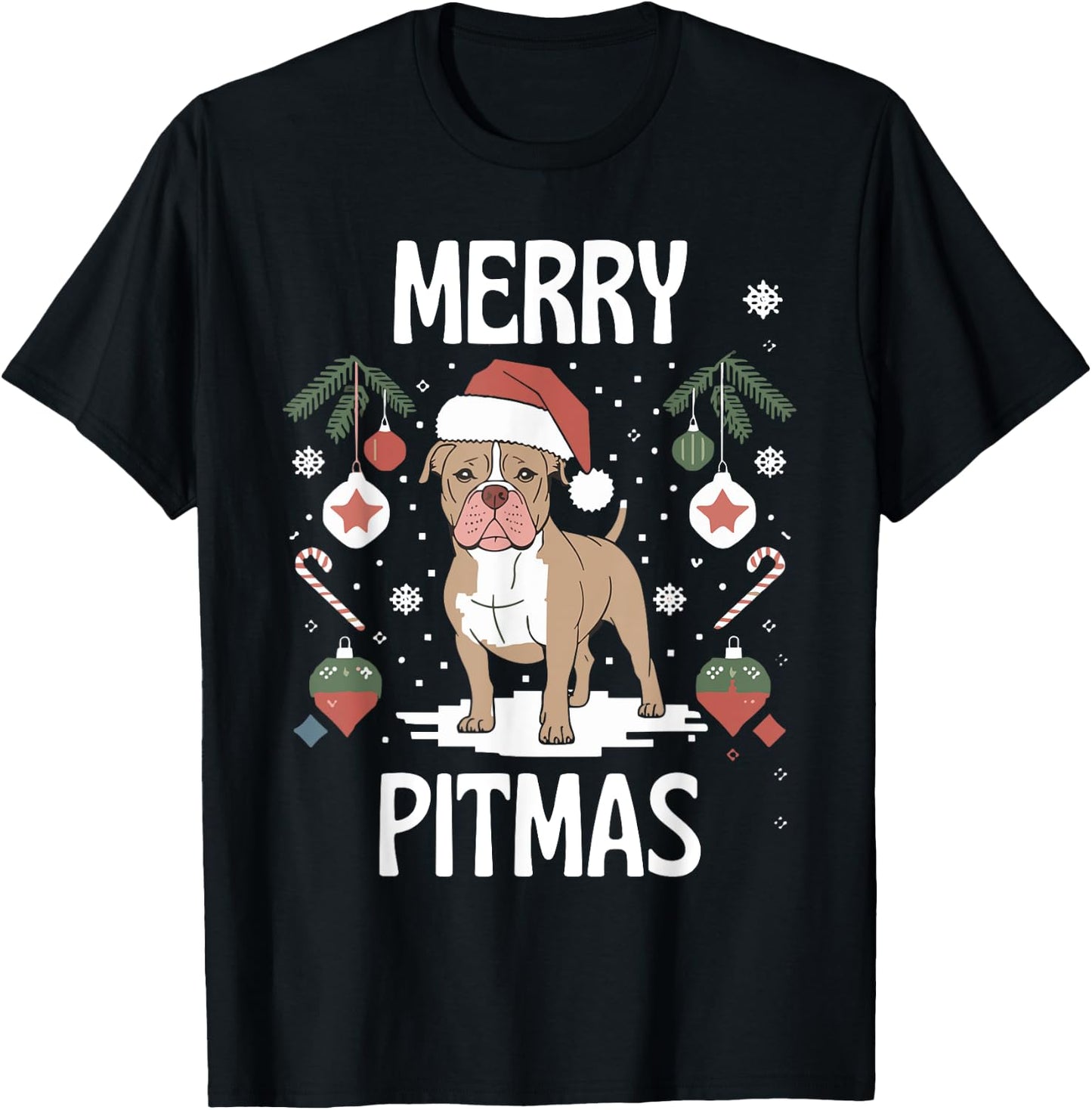 Merry Pitmas Funny Matching Christmas Pajamas Pitbull Dog T-Shirt - T-Shirt | Black
