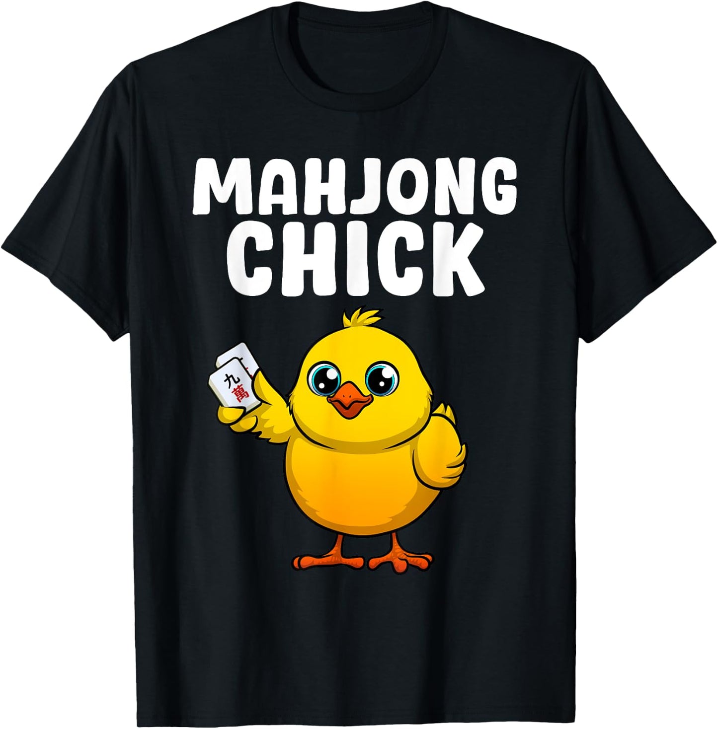 Funny Mahjong Chick Design Girls Mahjong Player T-Shirt - T-Shirt | Black