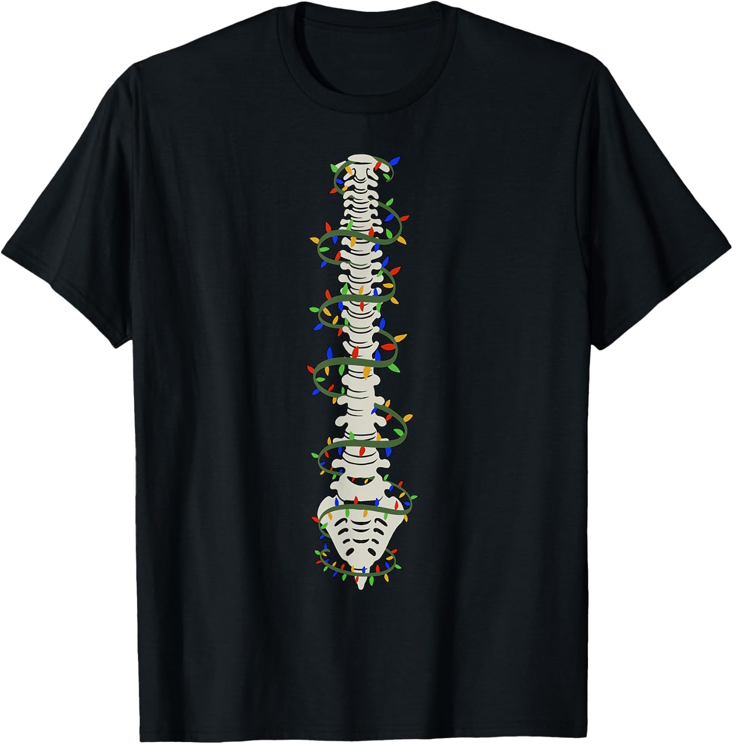 Chiropractic Spine Christmas Light Chiropractor Anatomy Bone T-Shirt - T-Shirt | Black