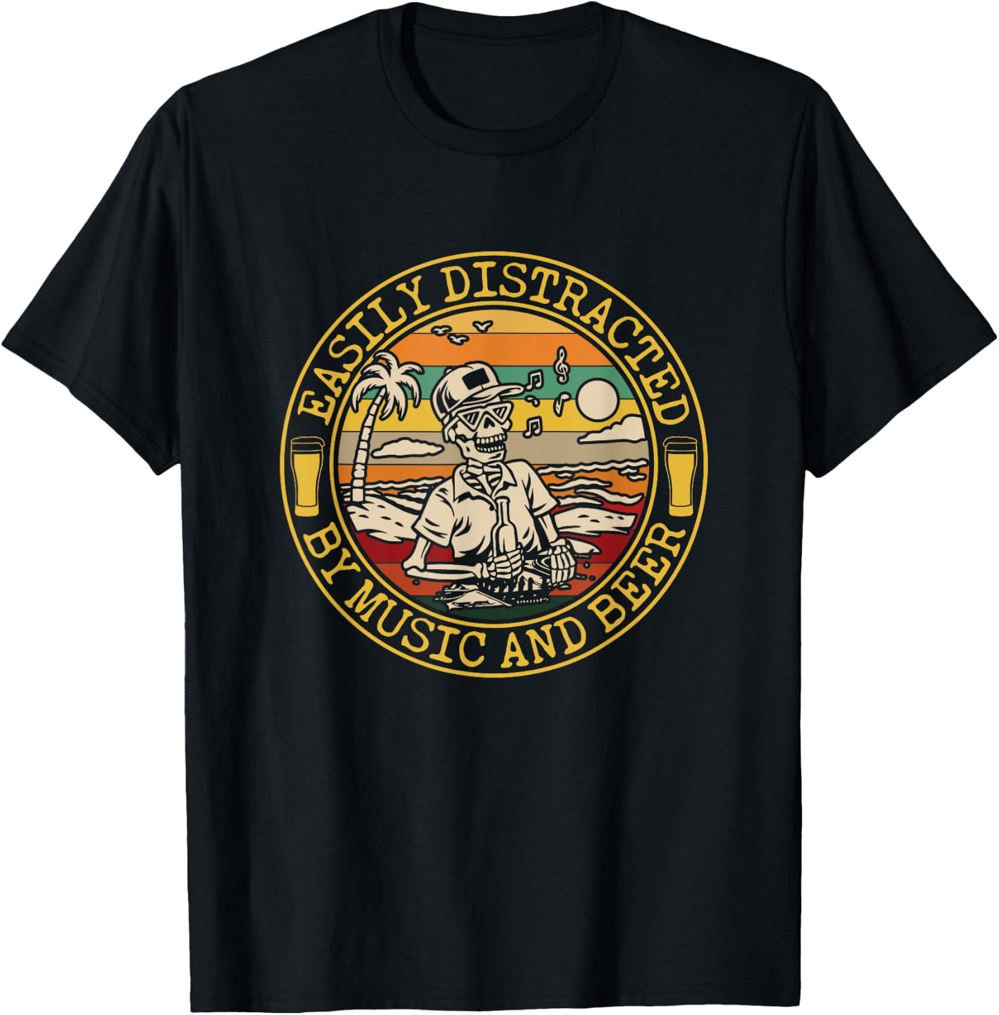Funny Easily Distracted by Music and Beer T-Shirt - T-Shirt | Black