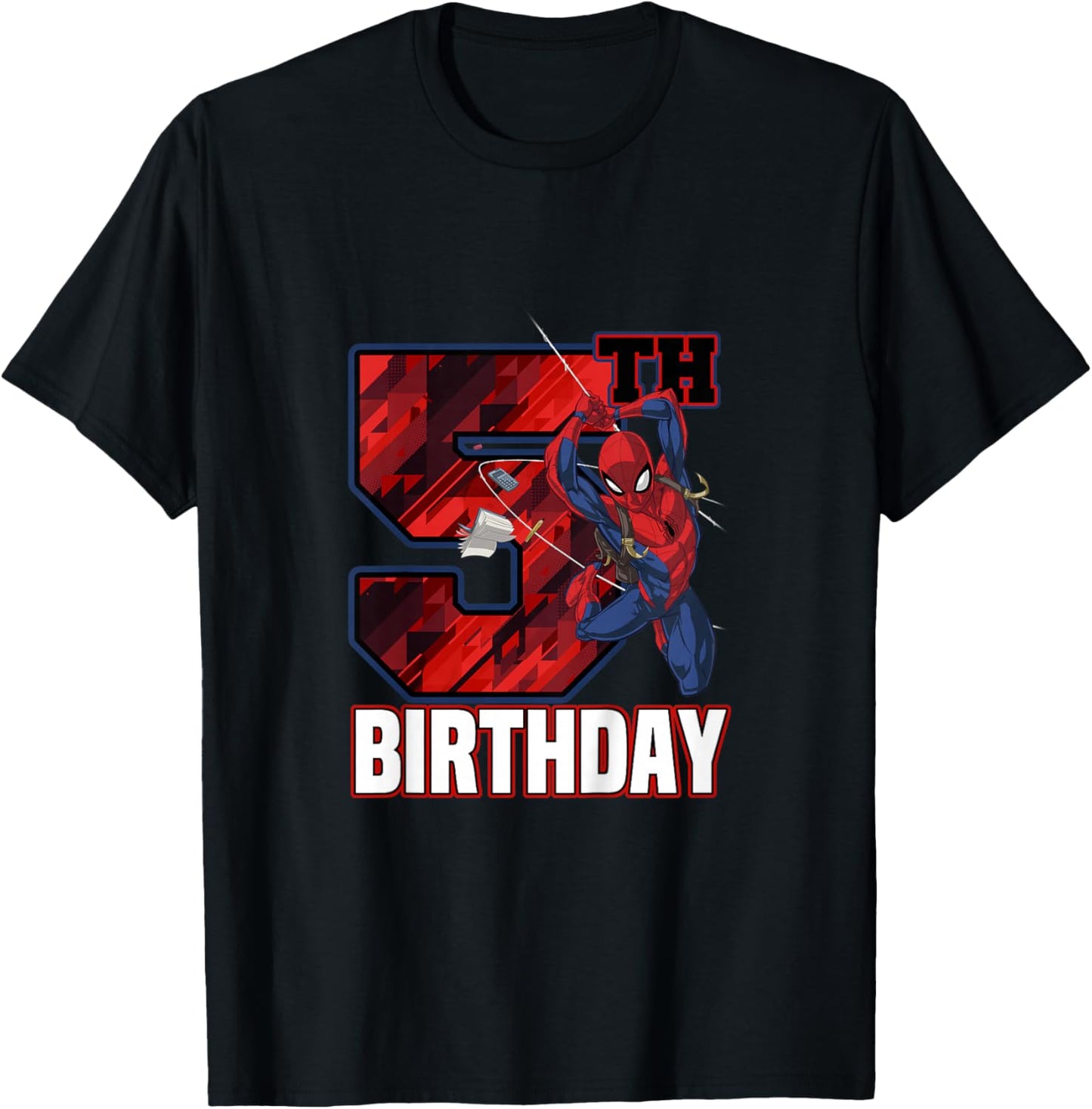Kids Marvel Spider-Man Classic Epic Swinging 5th Birthday T-Shirt - T-Shirt | Black