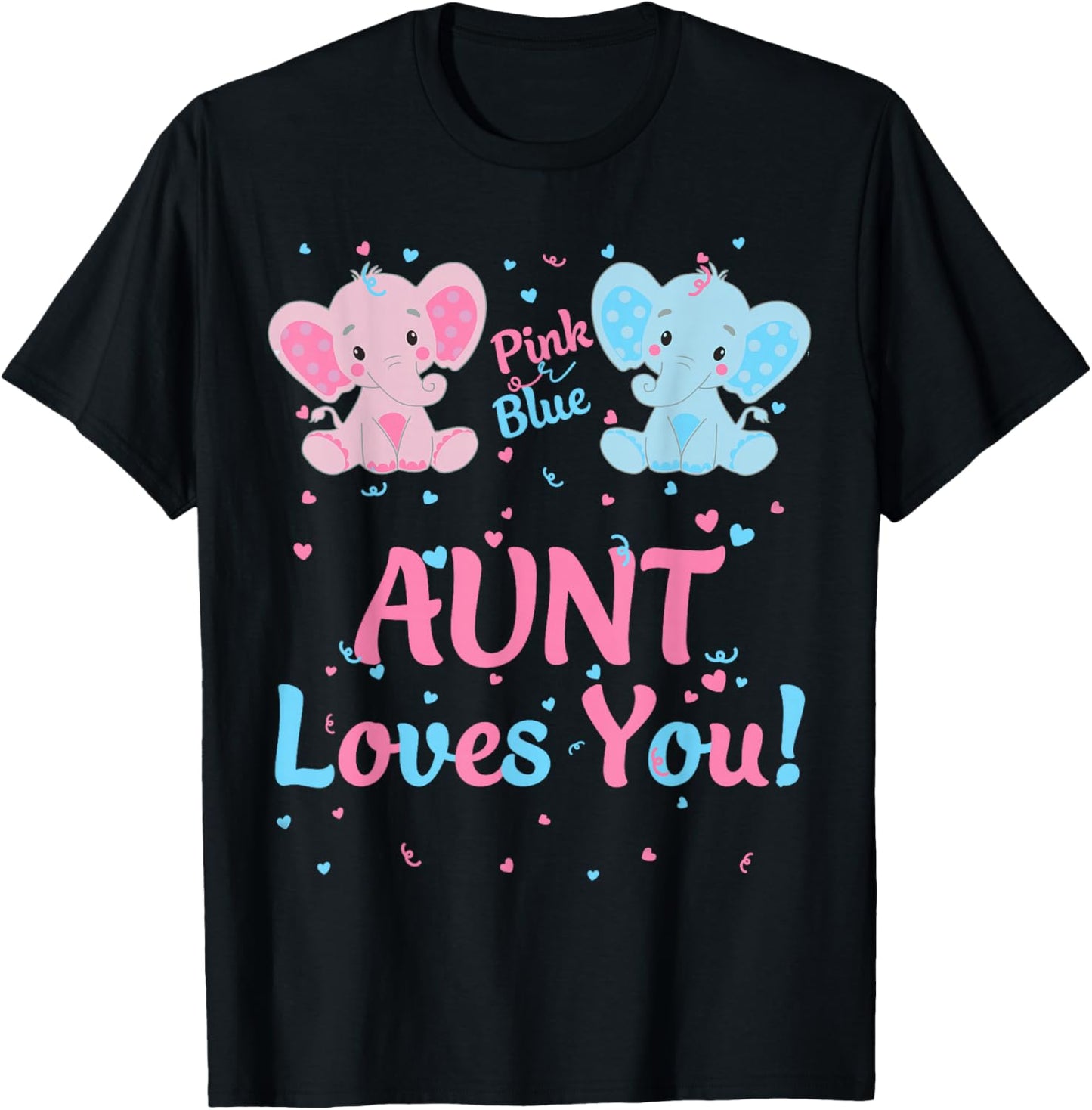 Aunt Gender Reveal Elephant Pink Blue Matching Family Auntie T-Shirt - T-Shirt | Black