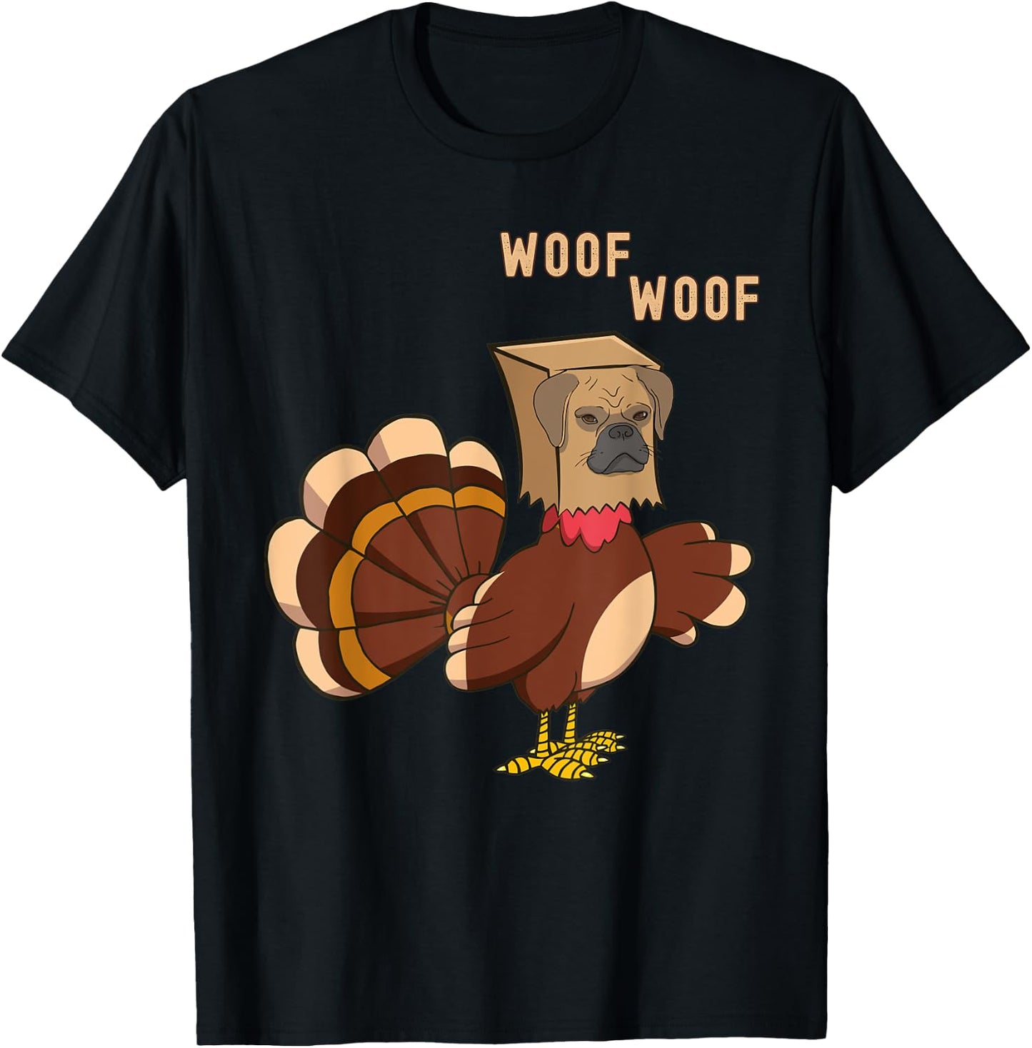 Thanksgiving Dog Funny Fake Puppy Woof Thanksgiving Turkey T-Shirt - T-Shirt | Black