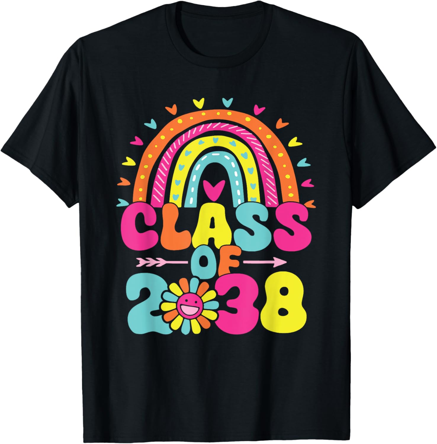 Class Of 2038 Retro Groovy Rainbow Grow T-Shirt - T-Shirt | Black