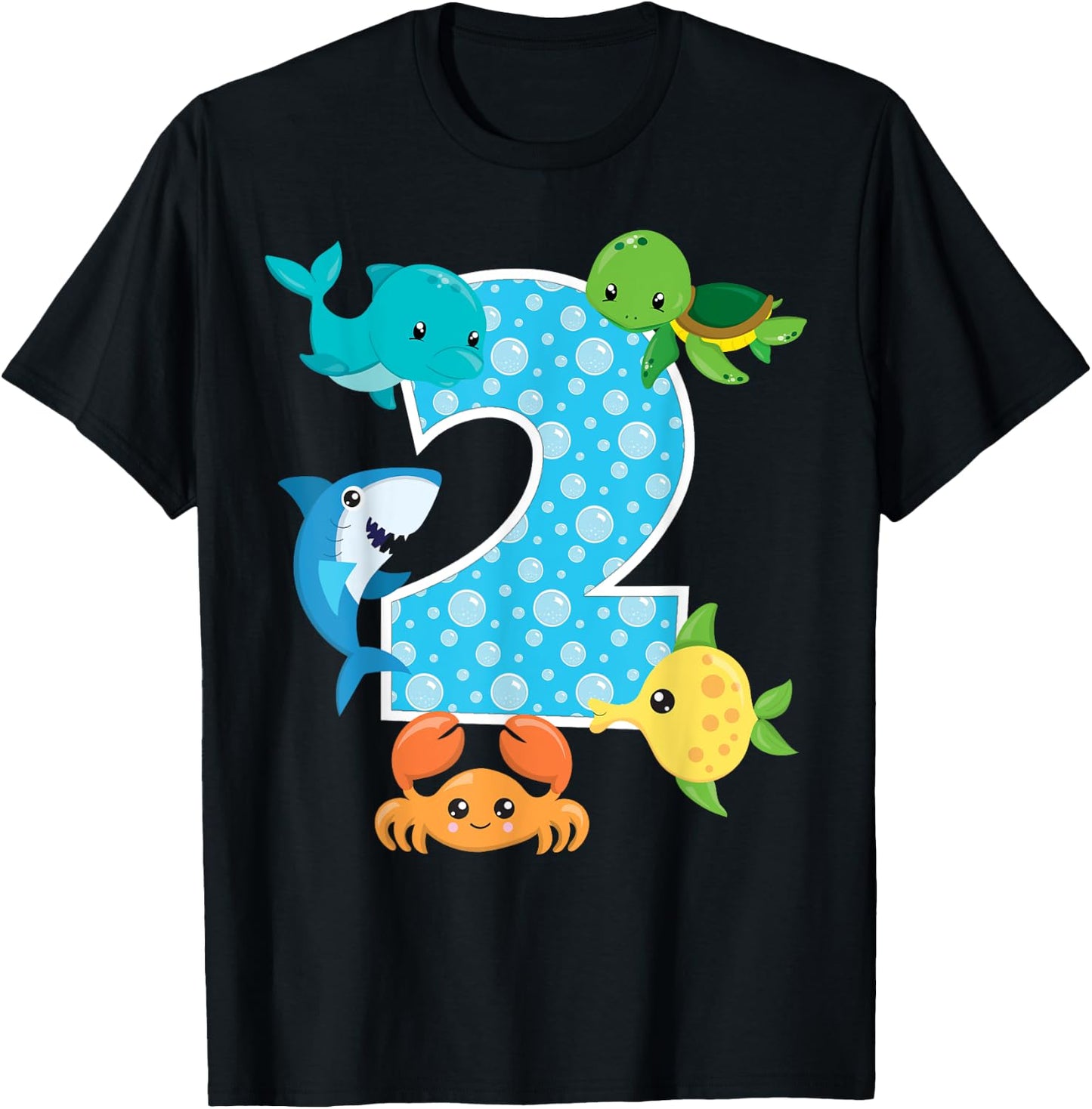 2nd Birthday Party 2 Year Old Sea Fish Aquarium Birthday Boy T-Shirt - T-Shirt | Black