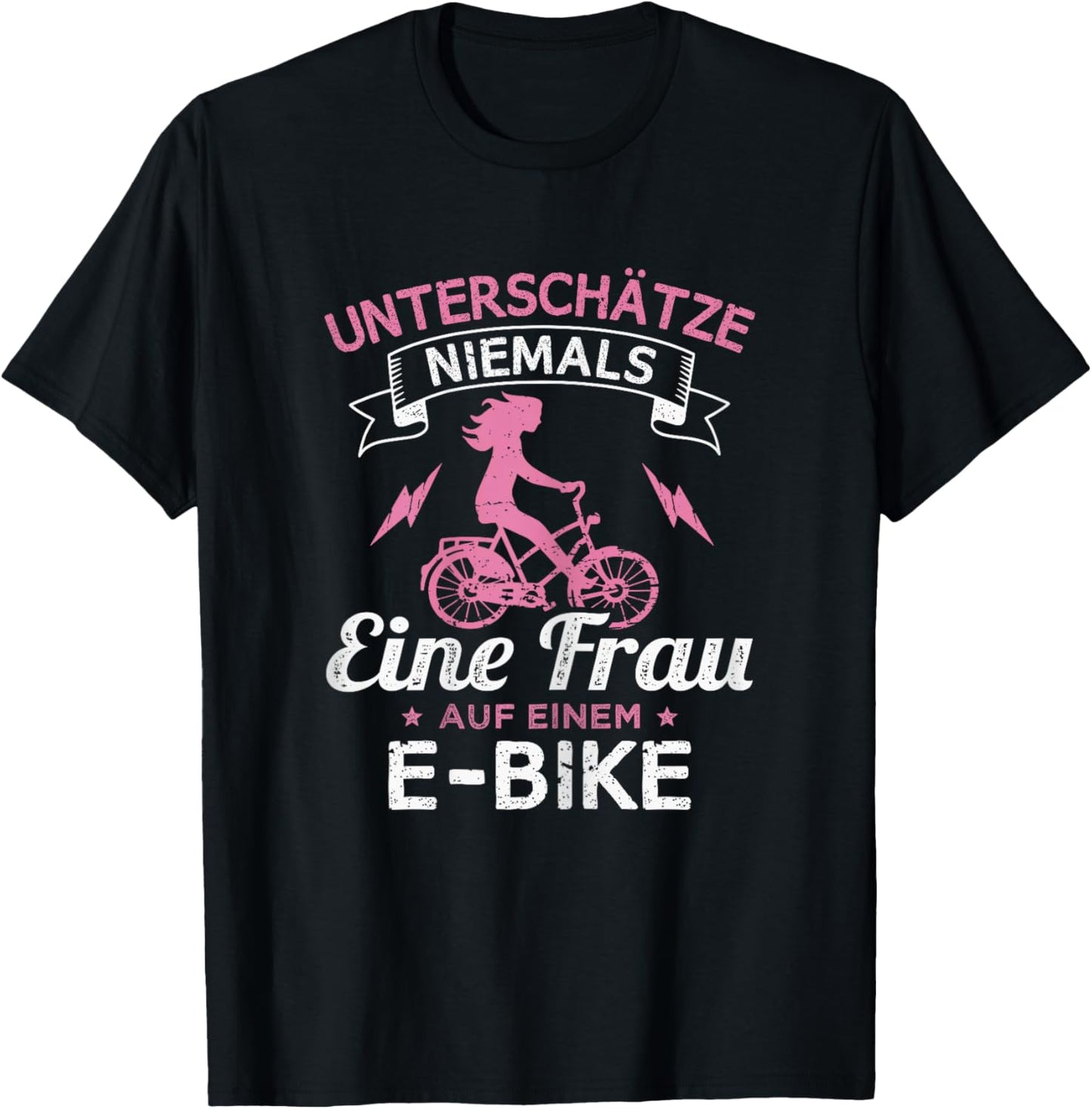Unterschätze niemals eine Frau auf einem E-Bike T-Shirt - T-Shirt | Black
