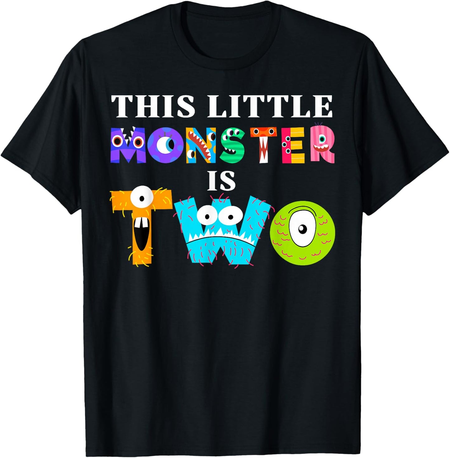 This Little Monster is Two 2nd Birthday Party Family Monster T-Shirt - T-Shirt | Black