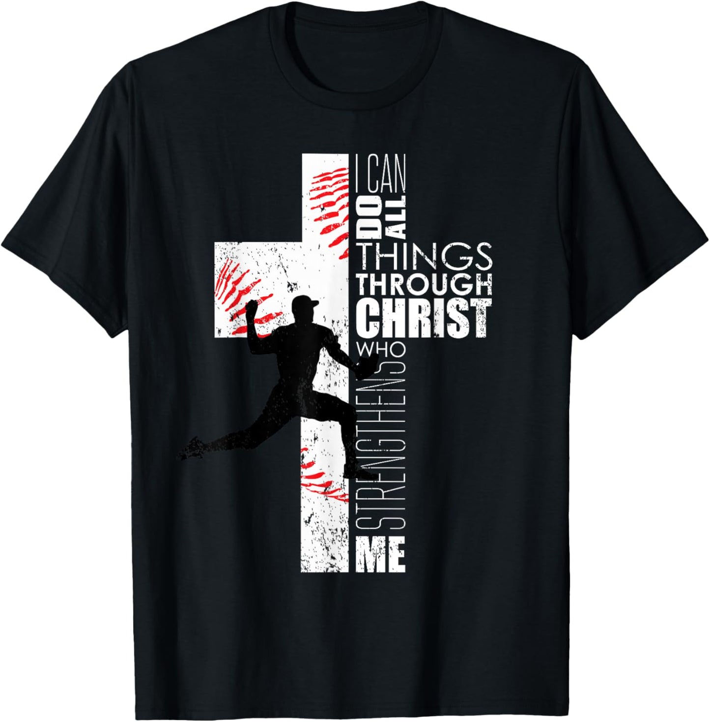 Christian Philippians 4:13 Kids Boys Cross Baseball Pitcher T-Shirt - T-Shirt | Black