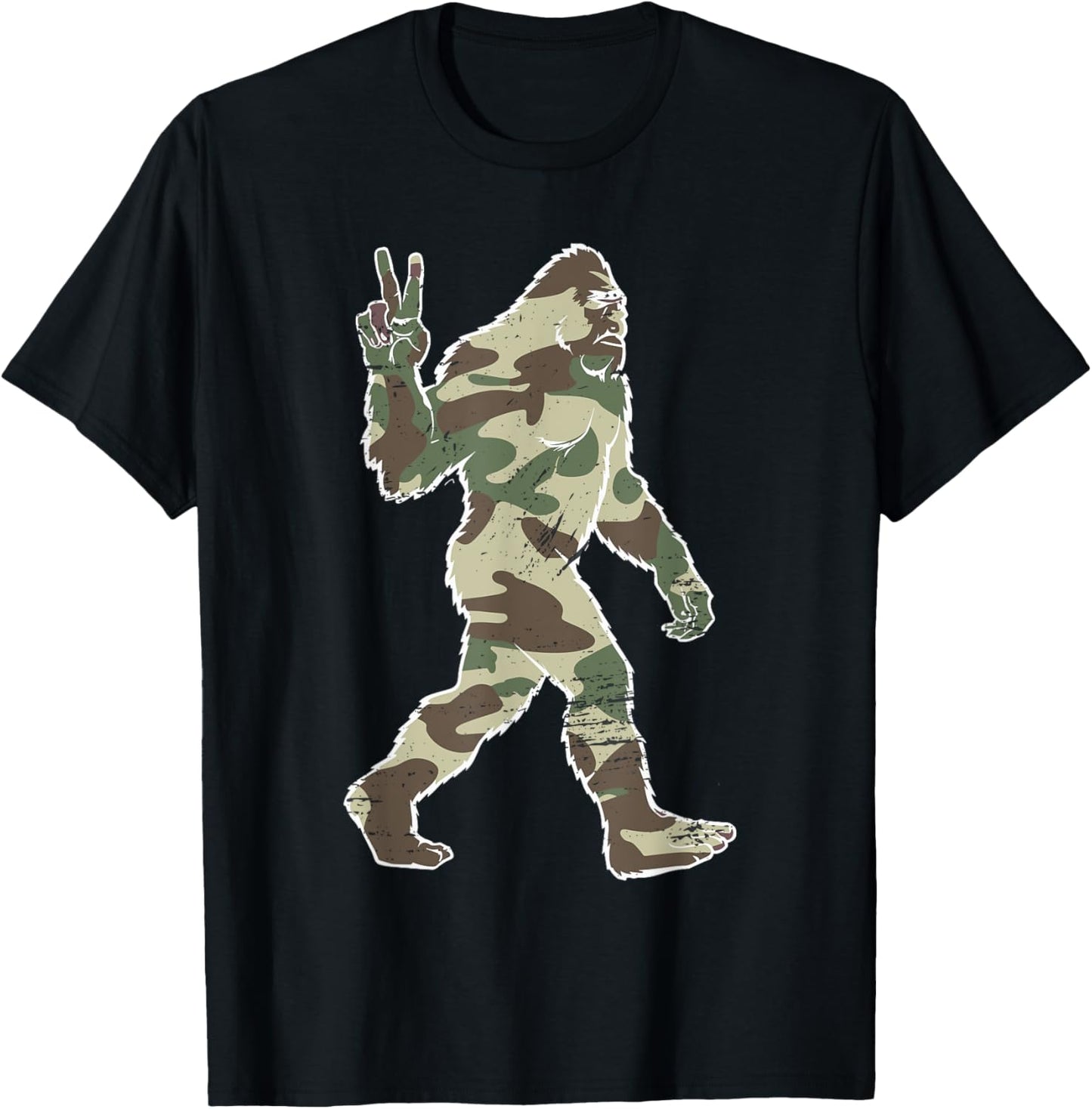 Vintage Bigfoot Sasquatch American Flag Camo Outdoors Hiking T-Shirt - T-Shirt | Black