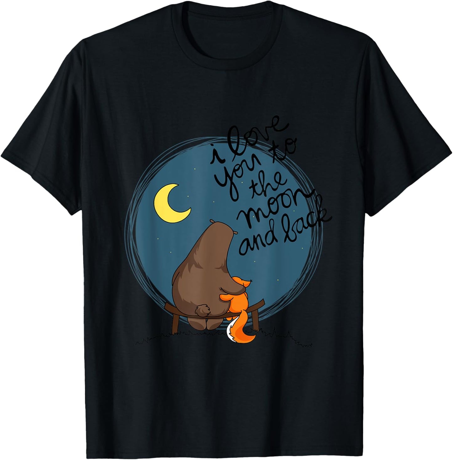 Cute I Love You To The Moon And Back Bear & Squirrel T Shirt T-Shirt - T-Shirt | Black