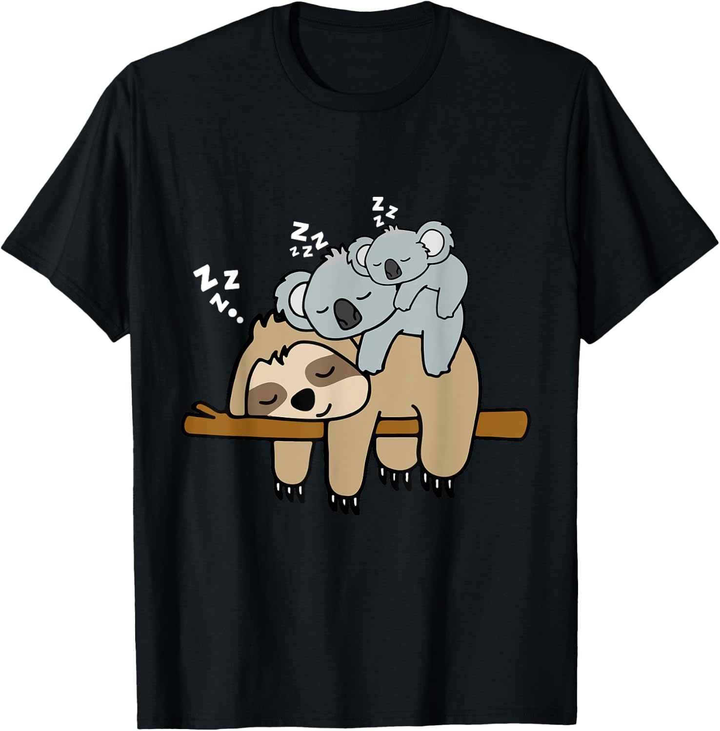 Sleeping Cute Lazy Sloth With Baby Koala Mama Bear Nap T-Shirt - T-Shirt | Black