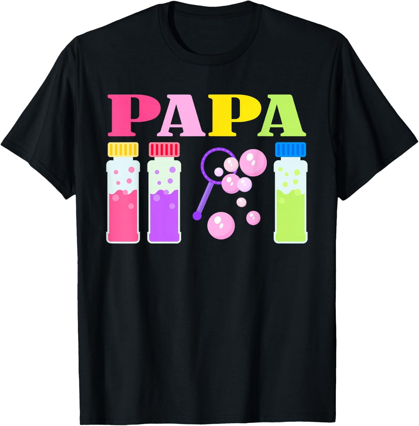 Papa Wands Bubble Themed Birthday Family Party Matching T-Shirt - T-Shirt | Black
