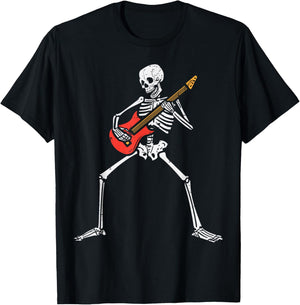 Halloween Skeleton Rocker Guitar Punk Rock Costume Men Women T-Shirt - T-Shirt | Black