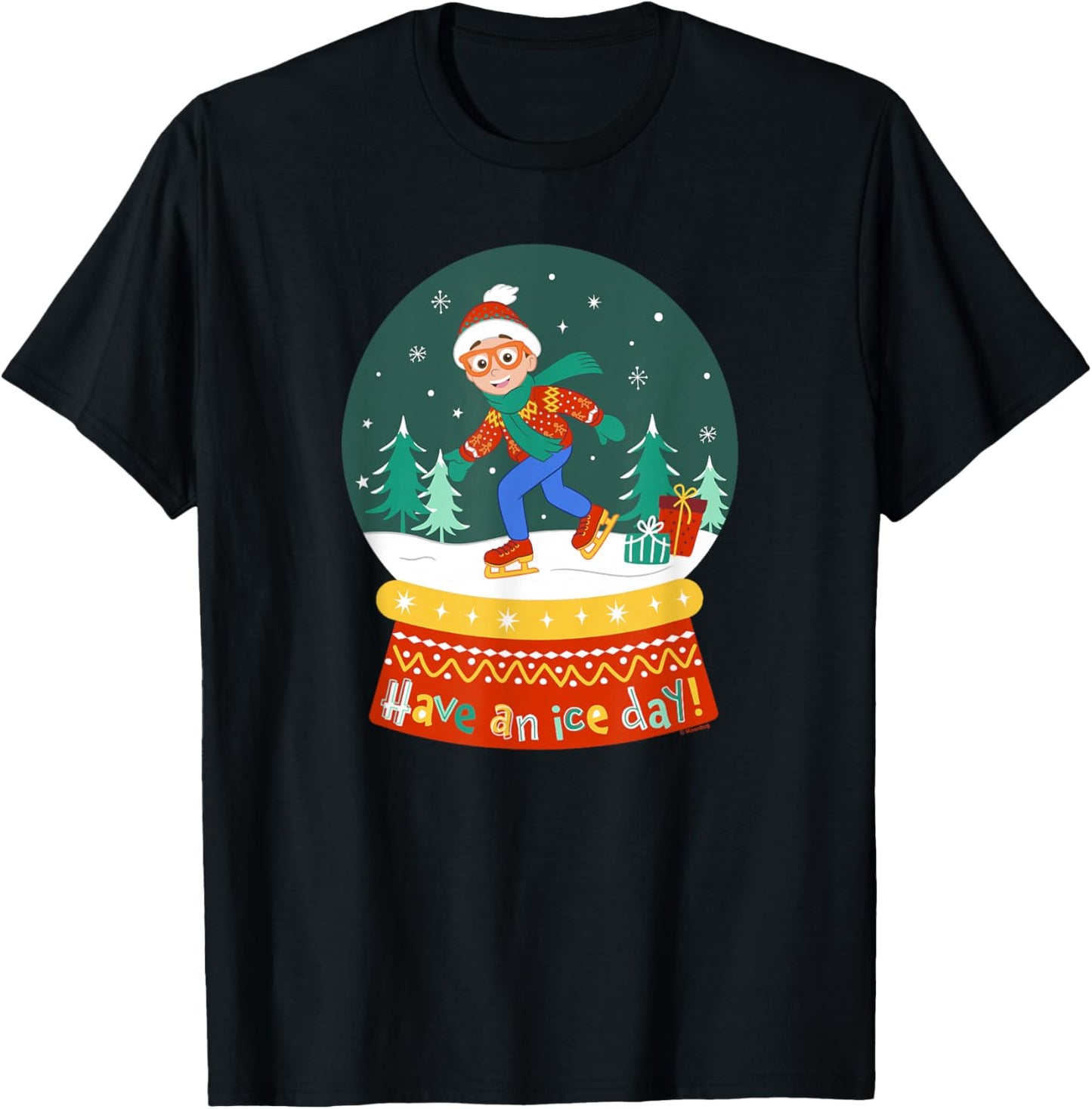 Blippi Christmas Skating Snow Globe T-Shirt - T-Shirt | Black