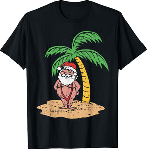 Santa Summer Swimsuit Funny Christmas In July Beach Gift T-Shirt - T-Shirt | Black