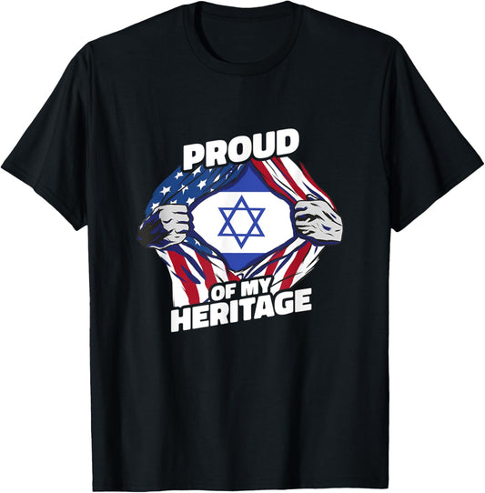 Proud of My Heritage - Patriotic Israeli American Flag Women Kids Men T-Shirt - T-Shirt | Black