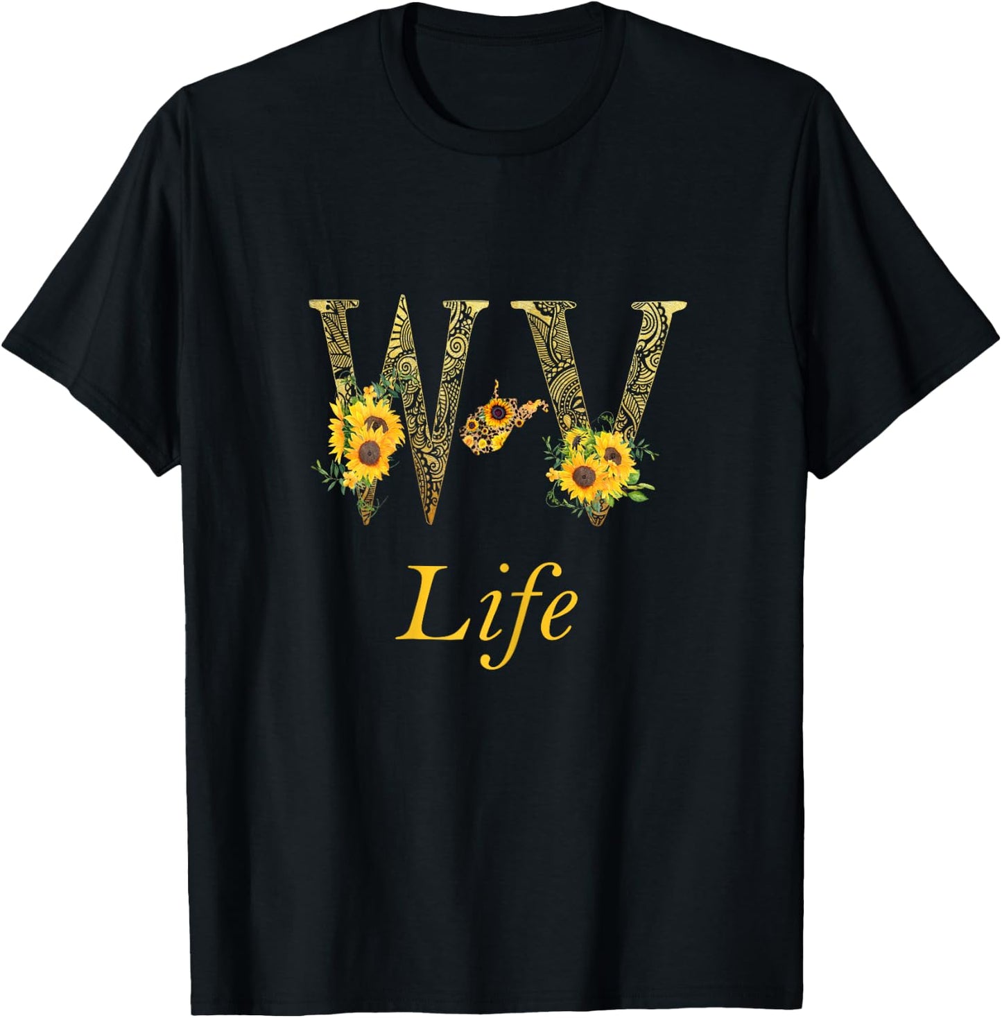 WV Home Roots Pride Sunflower Lover Proud Map West Virginia T-Shirt - T-Shirt | Black