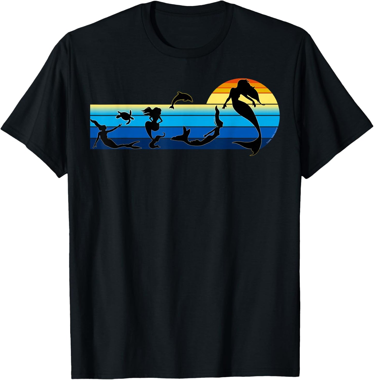Nautical Swimming Mermaids in the Sea - Mermaids T-Shirt - T-Shirt | Black