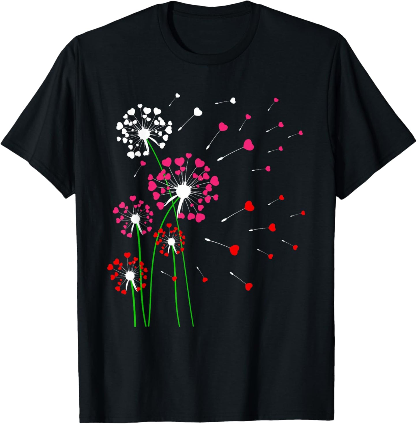Hearts Dandelions Flowers Lover Valentine's Day Gardener T-Shirt - T-Shirt | Black