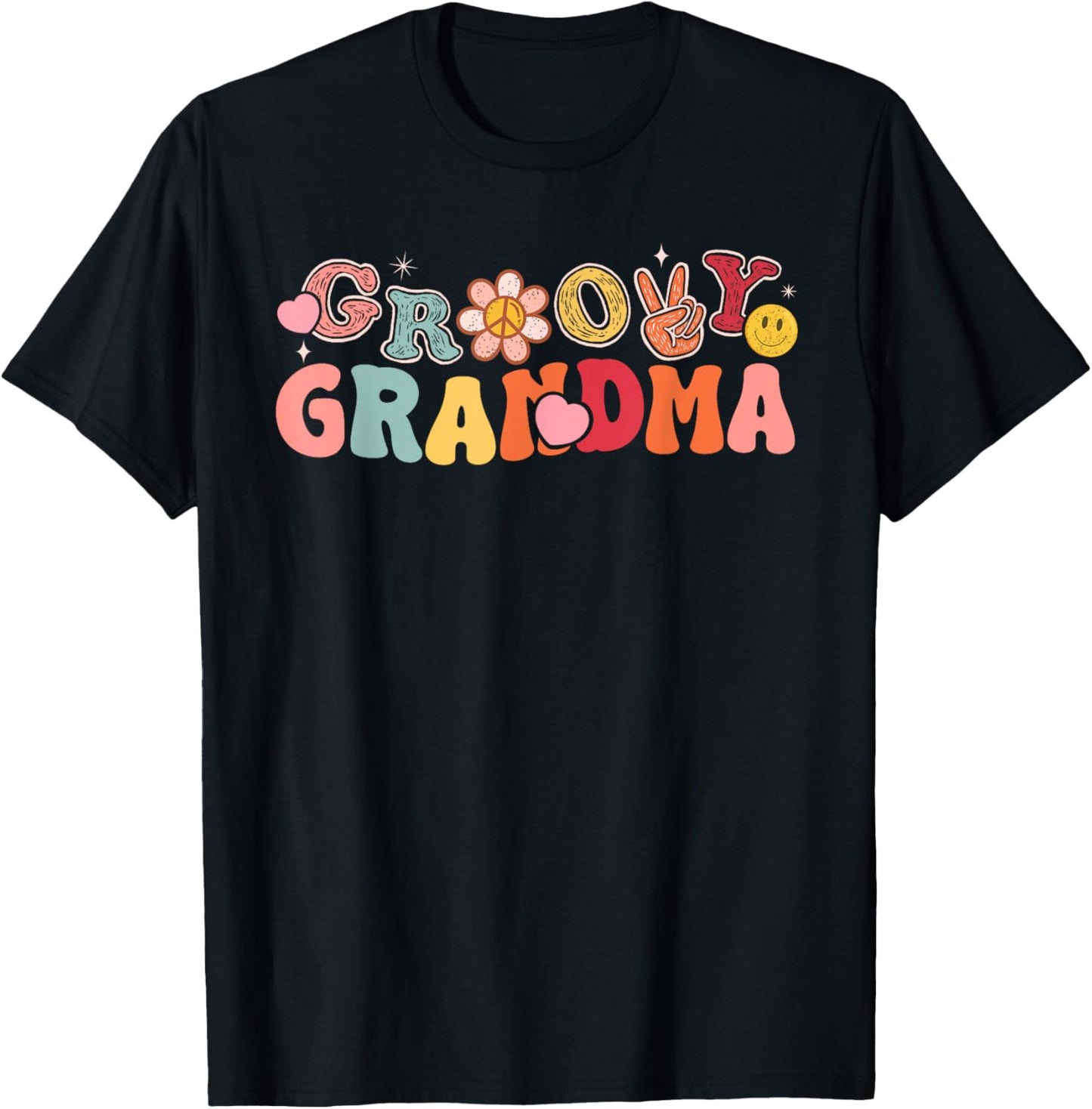 Retro Groovy Grandma Hippie Matching Family Birthday Party T-Shirt - T-Shirt | Black