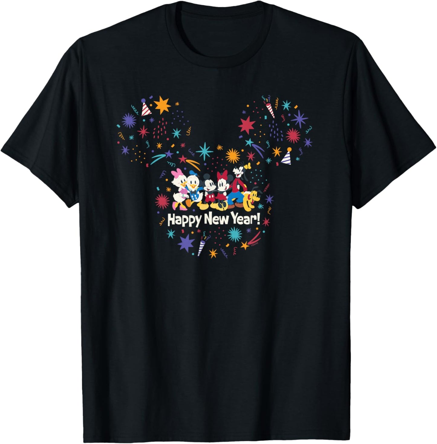 Disney Mickey Mouse & Pals Head Icon Cute Happy New Year T-Shirt - T-Shirt | Black
