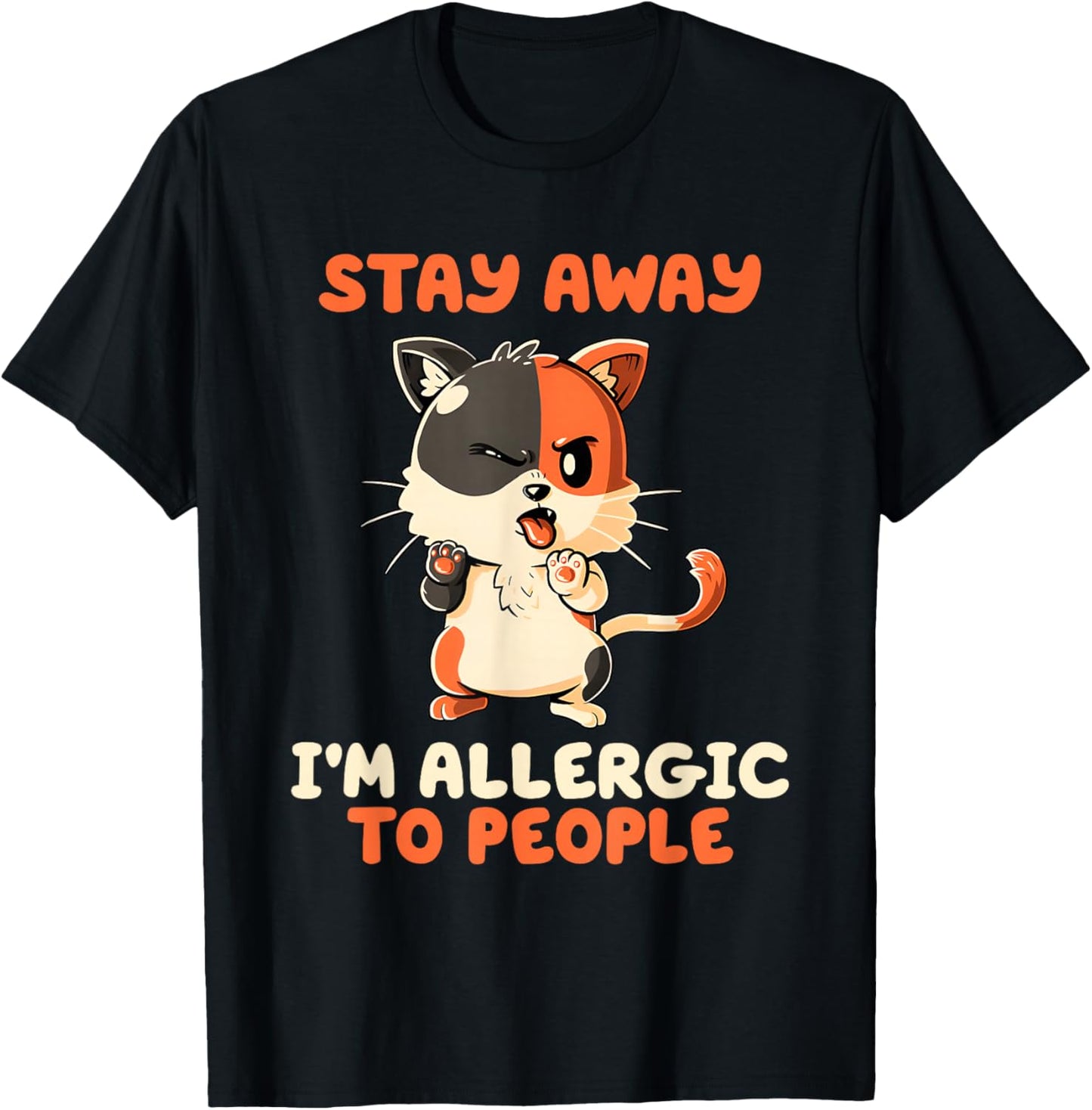 Stay Away I’m Allergic To People Cat Funny T-Shirt - T-Shirt | Black