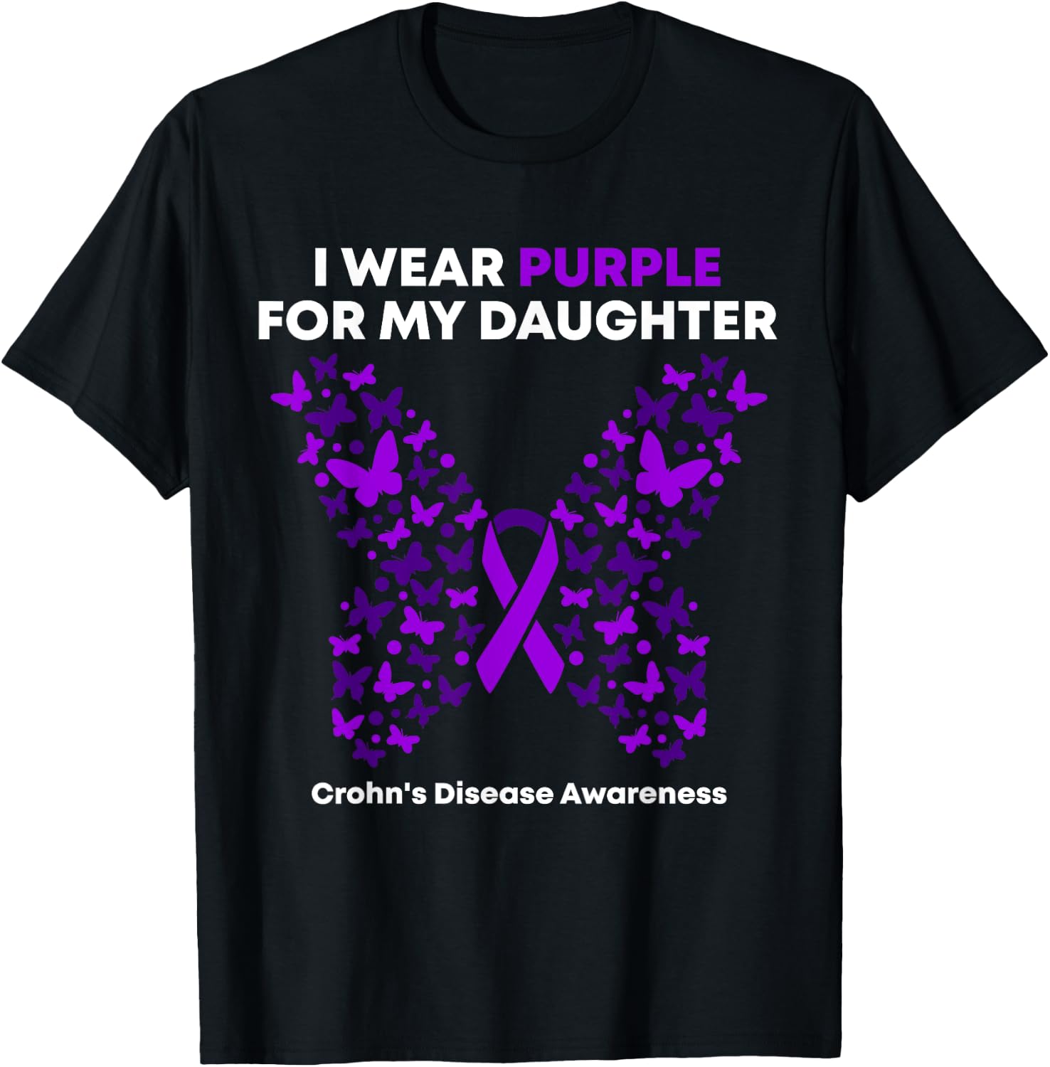 Crohn's Disease Awareness Gift - I Wear Purple for My daughter - -Adults Black Cotton Blend Modern Short Sleeve - Small T-Shirt - T-Shirt | Black