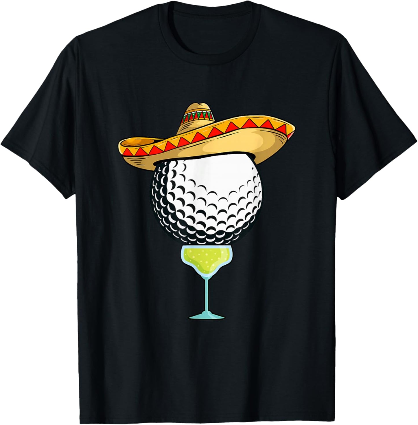 Cinco de Mayo Golf Ball With Sombrero and Margarita Golfer T-Shirt - T-Shirt | Black
