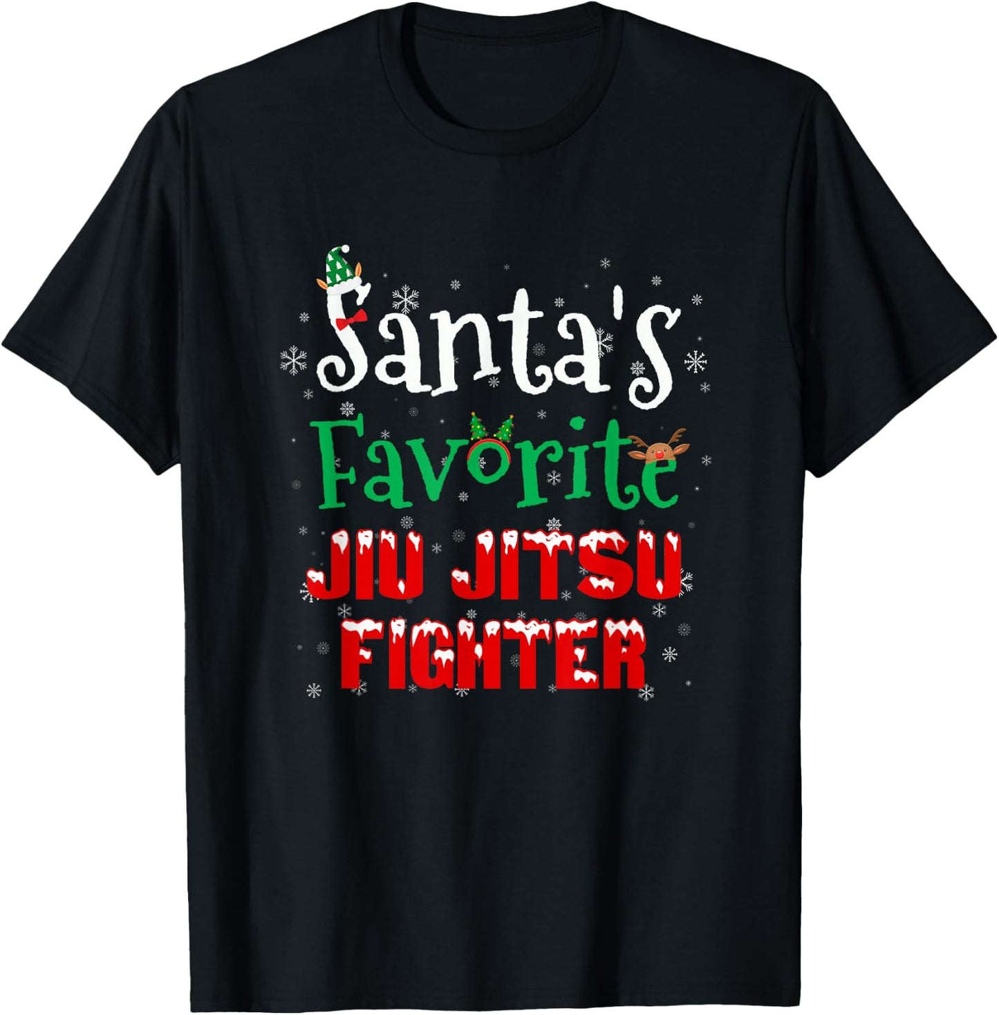 Santa's Favorite Jiu Jitsu Fighter Christmas Costumes Elf T-Shirt - T-Shirt | Black