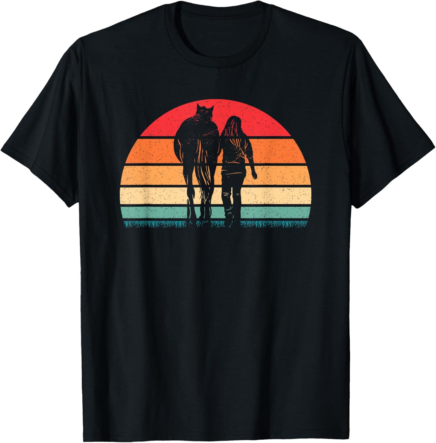Retro Horse Horseback Riding Western Cowgirl Women Girls T-Shirt - T-Shirt | Black