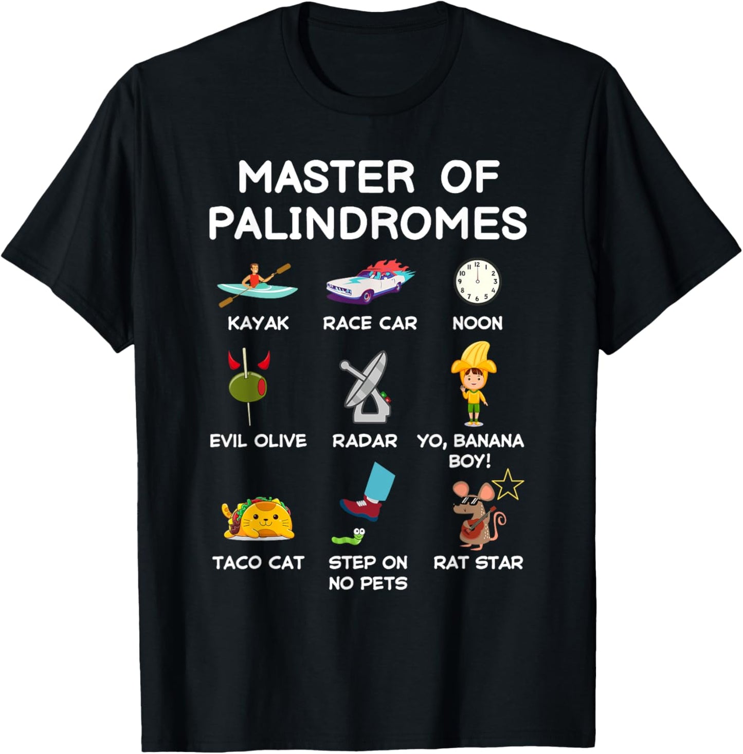 Master Of Palindromes Funny Palindromic Kids Boys Girls Cool T-Shirt - T-Shirt | Black