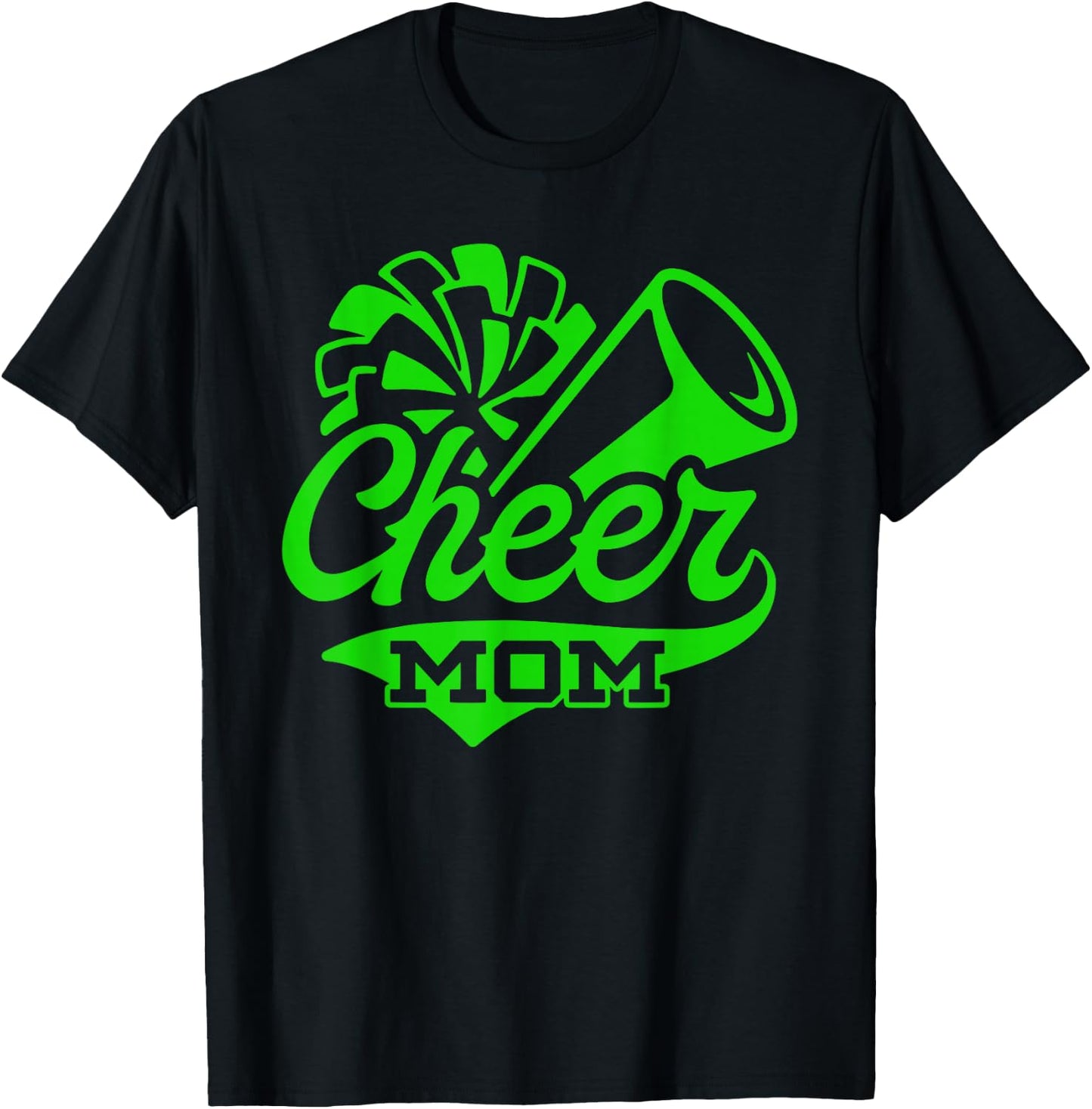 Cheer Mom Biggest Fan Leopard Print Black And Green Pom Pom T-Shirt - T-Shirt | Black